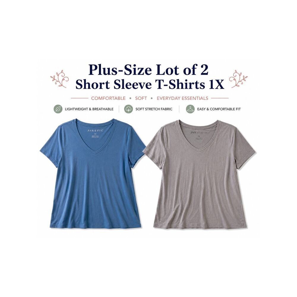 Plus Size Shirt Lot Womens Size 1X Tan Blue Short Sleeve Lot of 2 NWOT